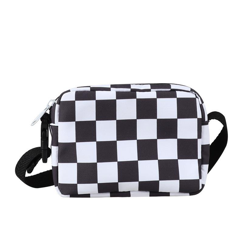 Стильная черно-белая клетчатая детская холщовая сумка через плечо для мальчиков и девочек