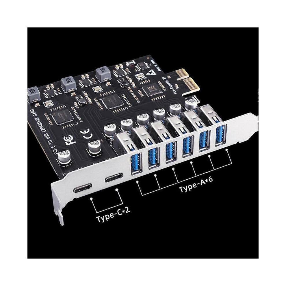 USB 3.2 och Typ C PCI-E expansionskort PCIE till USB-kontroller 6 portar + 2 portar USB-C 3.2 PCI-E kort A