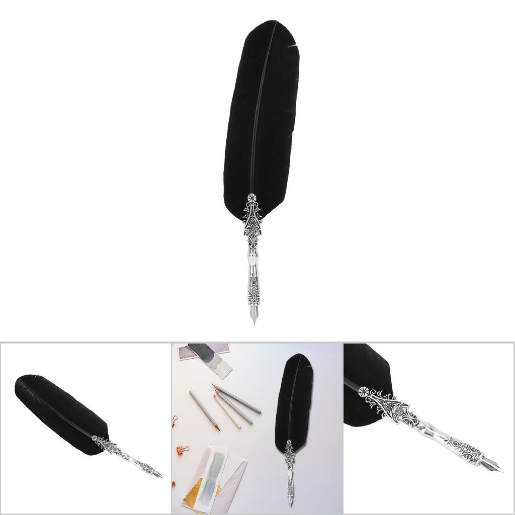 Vintage Classical Fountain Pen Sign Pen Calligraphy Feather Quill Dip Pen Writing Ink (Black)