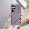 Half Pack Lambskin Leather  Mobile Phone Case for Samsung S25 Plus Small Fragrance Rhombus S22 S23 S24 Ultra Hard Shell Card Bag
