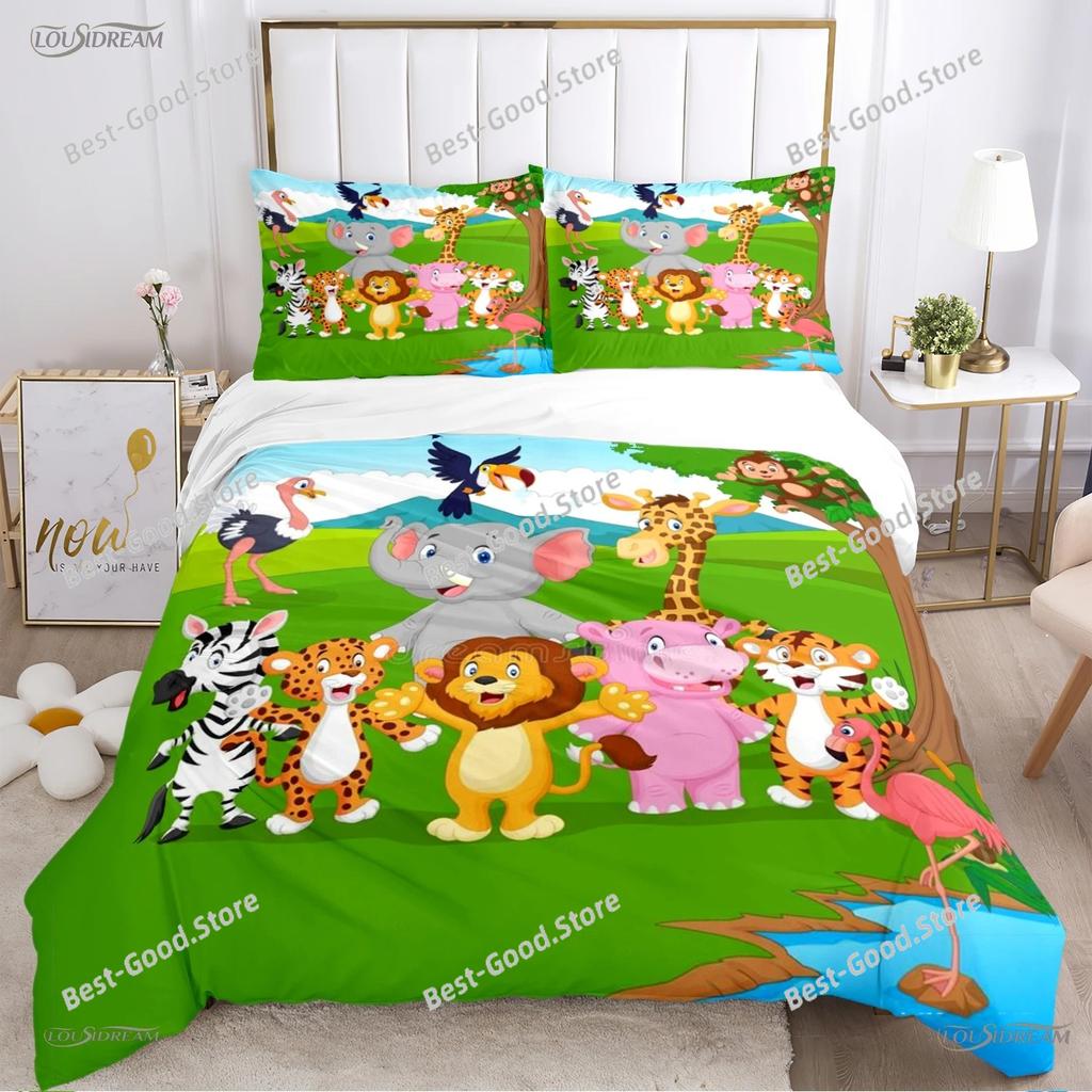 Cute Jungle Animal Casal All Season Duvet Cover Comforter Bedding Sets Soft Quilt Cover and Pillowcases SingleDoubleQueenKing