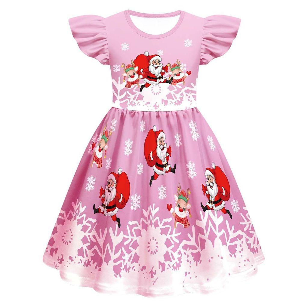 

Детское платье для девочек с мультяшным принтом Санта-Клауса, рождественской елки и лося, с оборками на рукавах, на Новый год 160cm