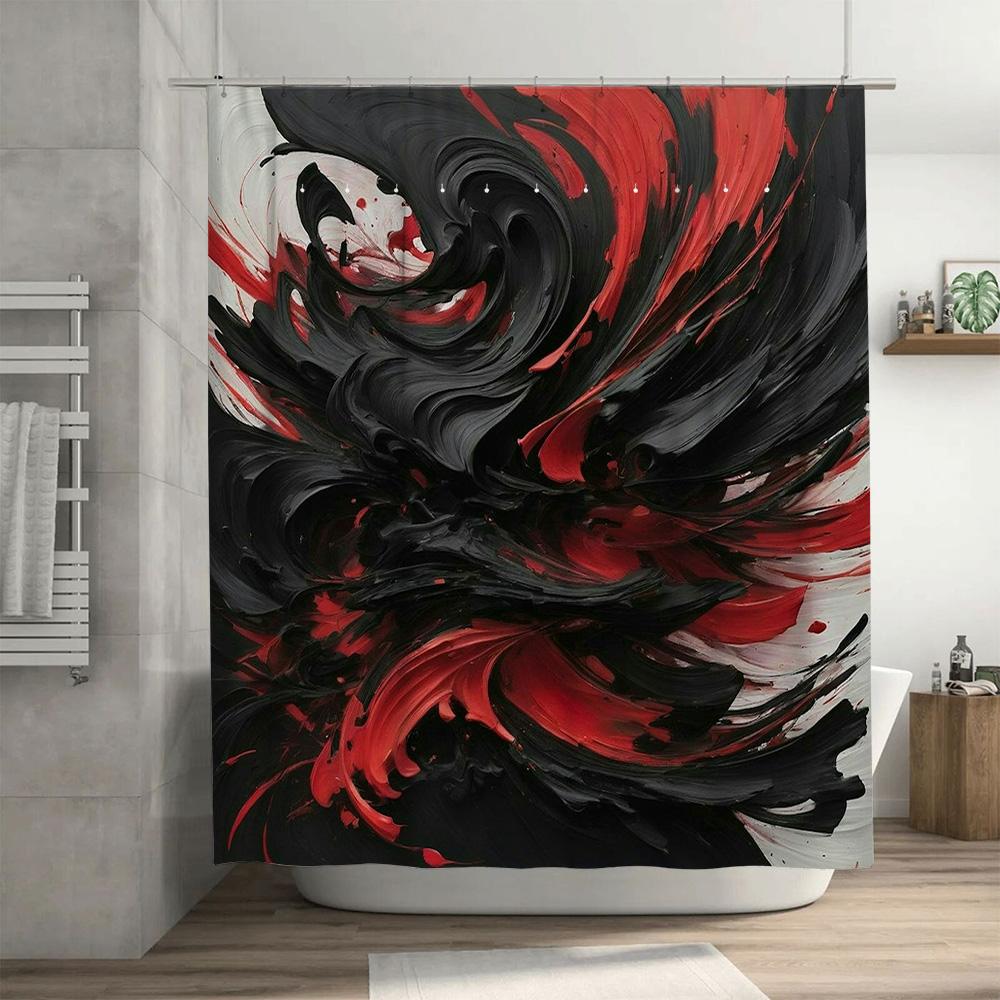 Black Red White Shower Curtain Modern Abstract Design Bathroom Decor Luxury Bath Room Set Waterproof Shower Curtain 72X84 Inch (