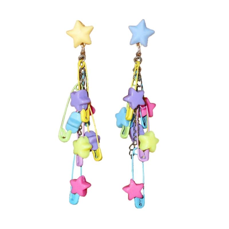 

Unique Candy Color Acrylic Color Pin Star Beaded Earrings Pentagrams Earrings 1