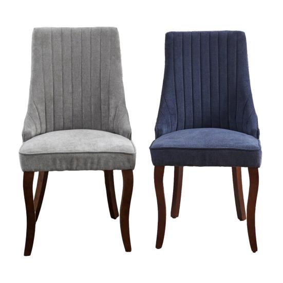 Rayon Cloth Flocking Linen Dining Chairs Channel Kitchen Dinner Chair Comfy Fabric Upholstered Accent Chair for Dining Room with Curved Solid Wood