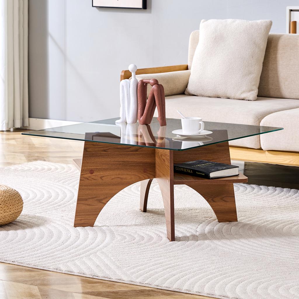 Modern Square Side Table Made of Safety Glass - 80 cm Side Length. Ideal for Dining Room, Living Room, Office and Much More.