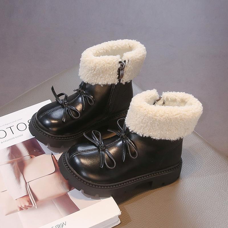 Winter Neue Kinder Schuhe Stiefel für Mädchen Outdoor Vielseitig Kinder Plateau Baumwollstiefel Mode Lässig Prinzessin Schleife Stiefeletten
