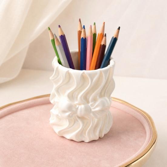 huaqianguhh Silk Texture Pen Holder, 3D Printed Desk Organizer for Brushes Stationery And Makeup Brushes, Ribbon Design Large Capacity Pencil