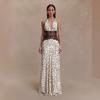 Halter Neck Deep V-Neck Polka Dot Maxi Dress with Lace Detailing