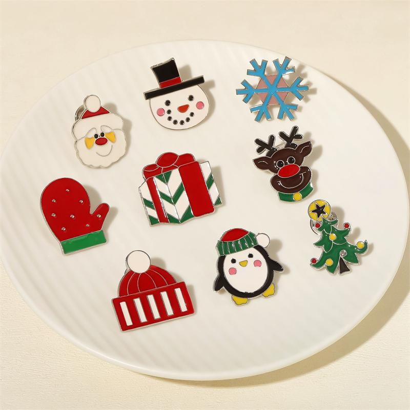 4-9 Pcs Christmas Brooch Set For Women Santa Claus Xmas Tree Snowflake Elk Shiny Crystal Zircon Enamel Badge Pins Festival Gifts