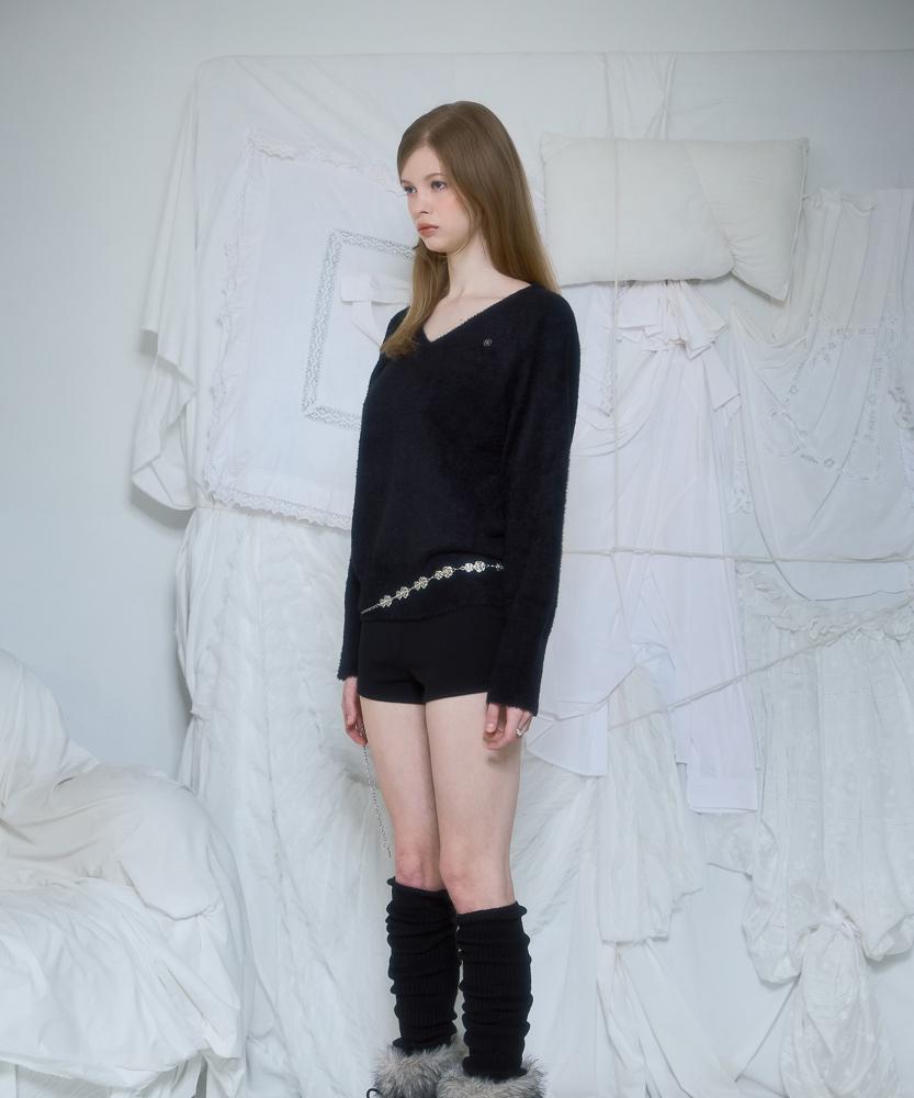 ROSEFRANTZ Fur V-Neck Knit [Black]