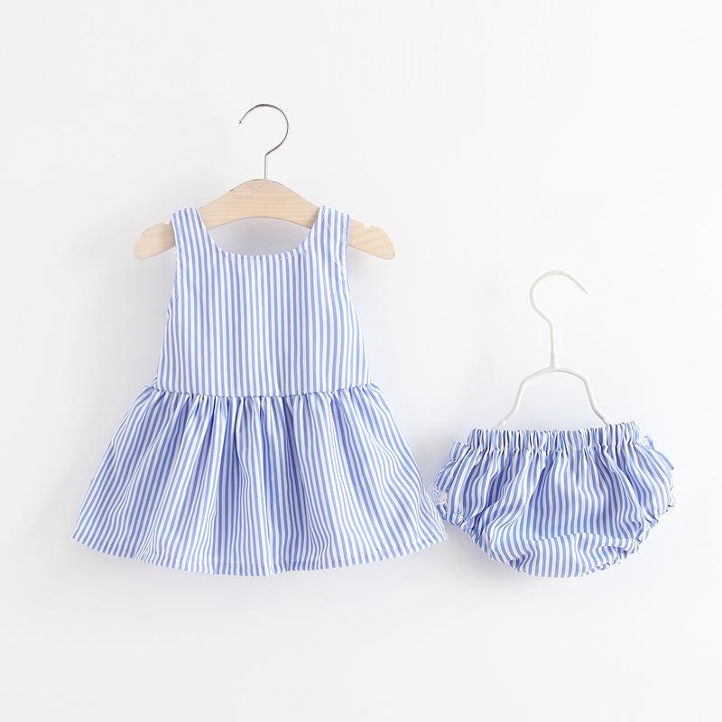 Baby Clothing Sets Girls Cute Summer Sleeveless Dress Girl 2Pieces Sets Short Pants+Dress Set Stripe Patten for Baby 6-24M