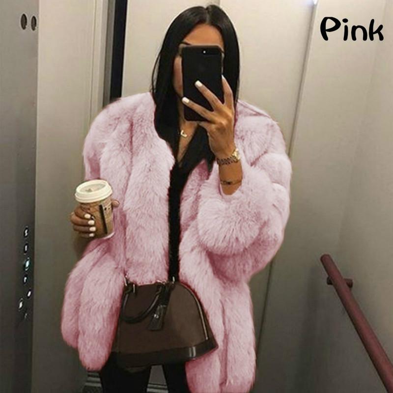 Moda inverno mulheres manga longa outwear pele de raposa quente cor sólida casaco grosso