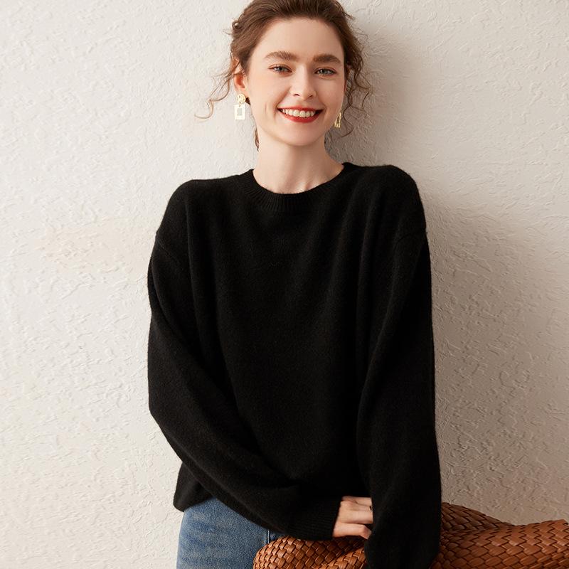 Women's Cashmere Round Neck Pullover Sweater - Autumn/Winter Thick Knit Base Layer
