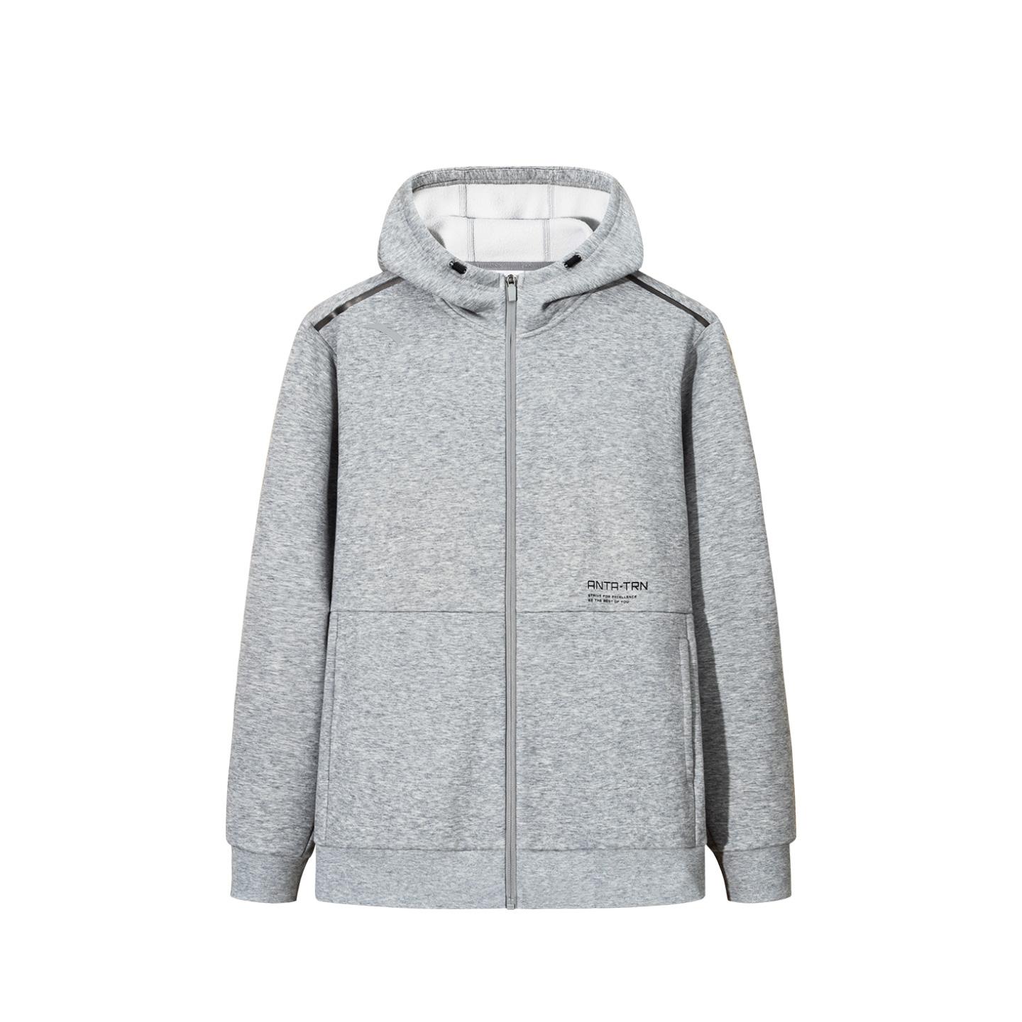 Anta Men s Light Heather Gray Knit Windproof Hooded Sports Jacket 952547701-1 M