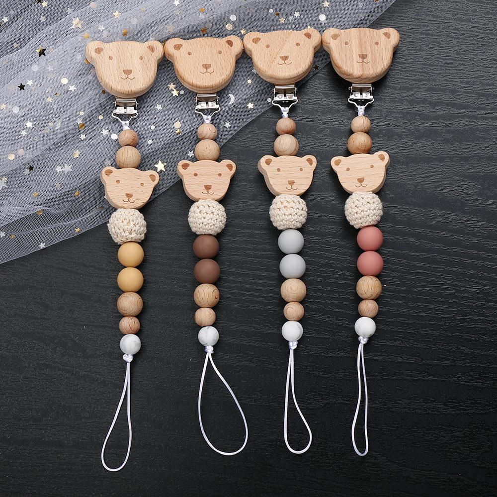 New Wood Chew Silicone Beads Pacifier Clips Dummy Chain Holder Newborn Soother Chains Nipple Holder Infant Teething Toys Gifts