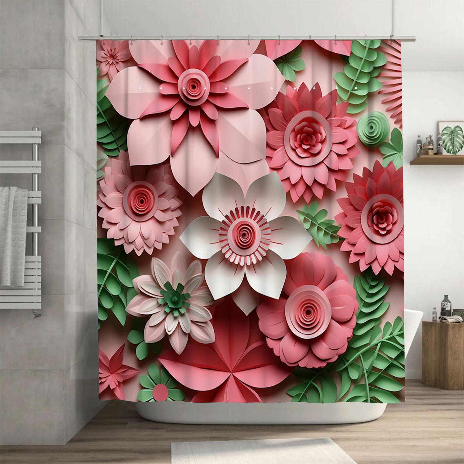 

Элегантный 3D дизайн с бумажными цветами, розовыми и зелеными цветочными узорами. Водонепроницаемая шторка для душа для декора современной ванной комнаты 90X180cm(35x70in)