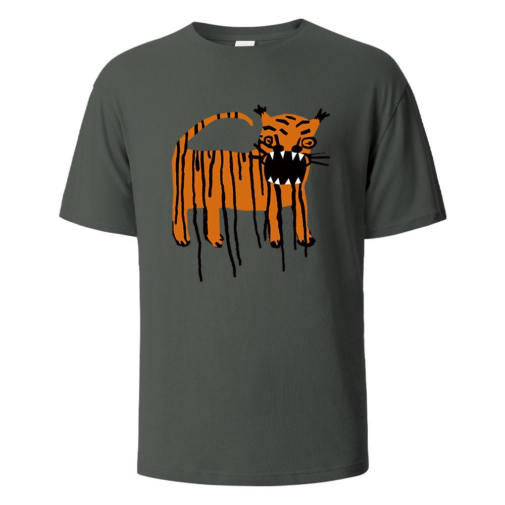 

2025 New Summer Men s Horror Tiger Print Crew Neck T-shirt Pure Cotton Breathable Top Daily Casual Loose Large Size Short Sleeve 4XL