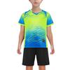 Children‘s Football Training Outfit V-Neck Short Sleeve Patterned T-Shirt and Elastic Waistband Drawstring Shorts for Athletic Practice