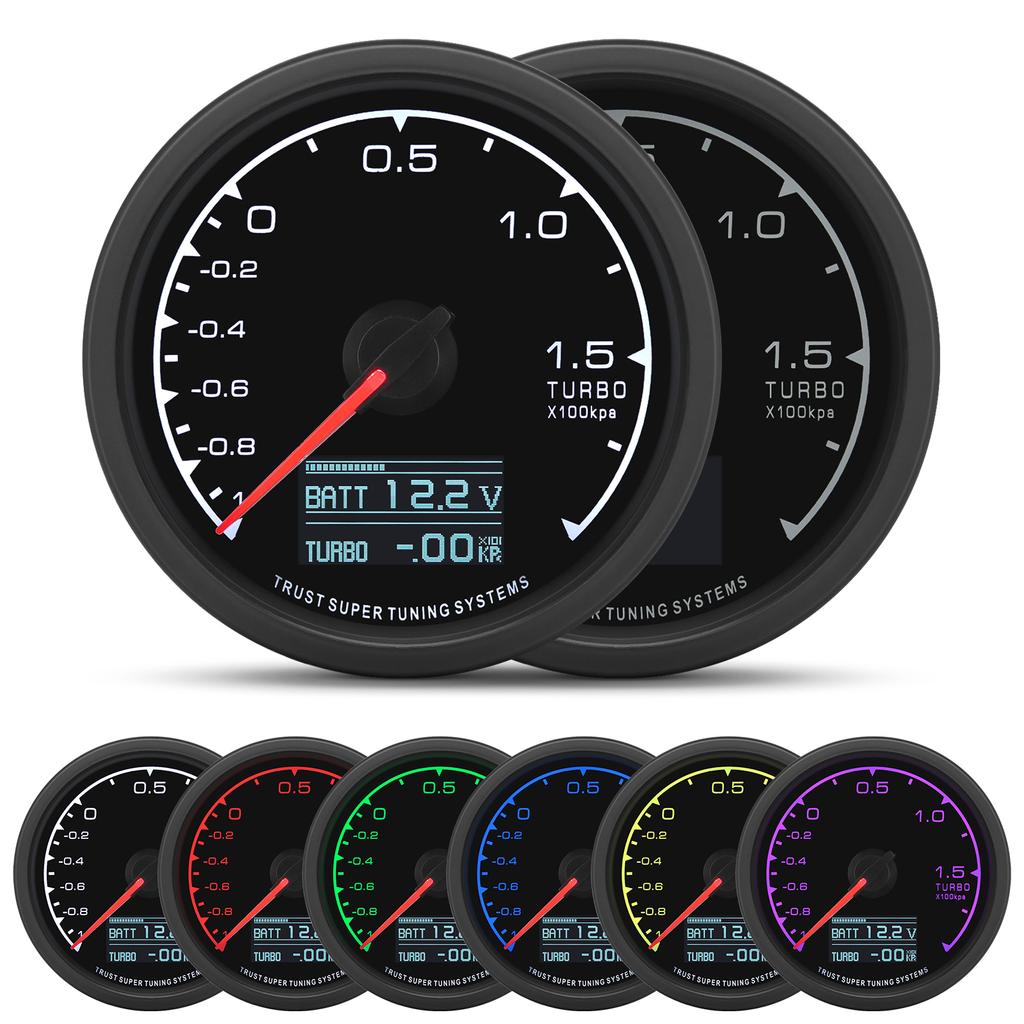 7 Colors LCD Car Racing Meter 60MM Vacuum Turbo Boost Water Temp Volt Oil Press Tachometer with Sensor for 4/6/8 Cylinder Cars