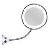 Miroir de maquillage rotatif à 360° avec grossissement x10, fixation murale, éclairage LED et commandes tactiles.