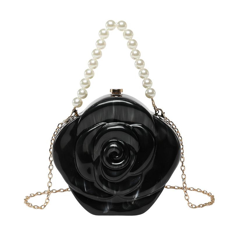2025 Luxury Women Acrylic 3D Rose Flower Evening Bag Brand Pearl Handle Bridal Banquet Clutch Bag Wedding Handbags Crossbody Bag