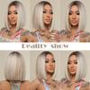 HENRY MARGU Short Bob Synthetic Wigs Ombre Black Brown White Natural Straight Wigs for Women Middle Part Daily Heat Resistant