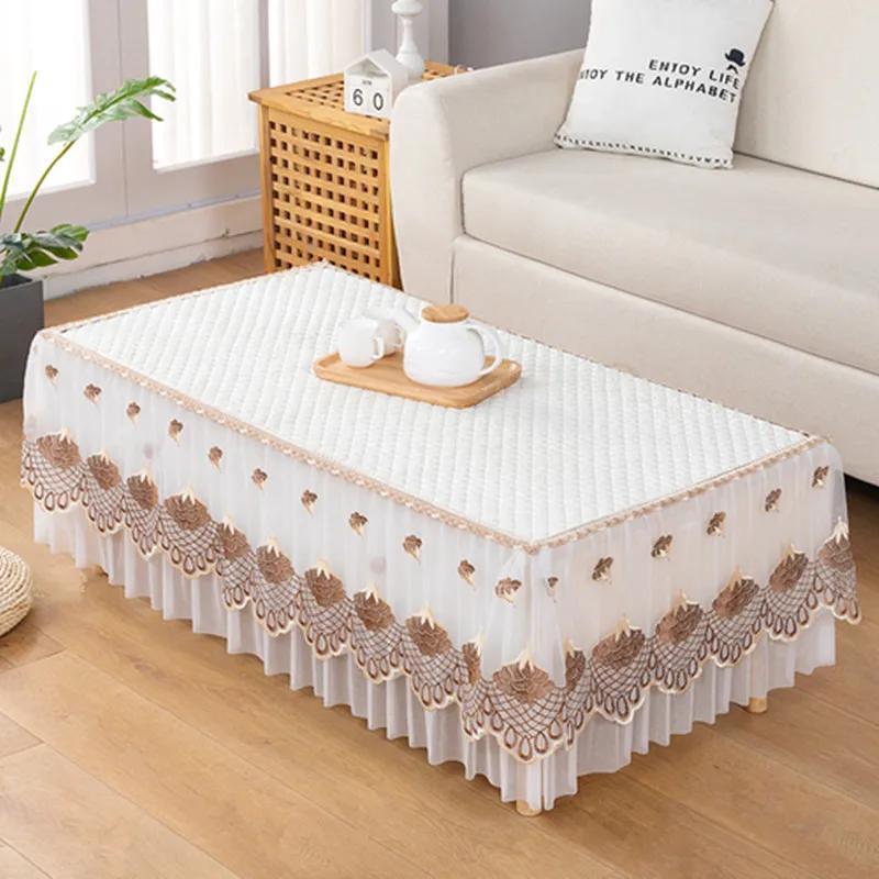 Bawełniany Biały Prostokątny Obrus Koronkowy Stolik Kawowy Ochrona przed Kurzem z Haftem Szafka TV Dwuwarstwowy Wszechstronny Obrus