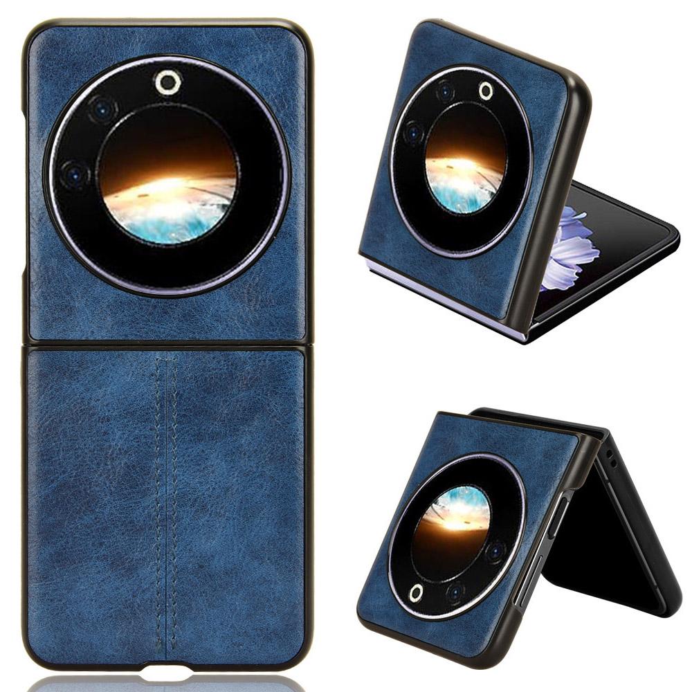 

For TECNO Phantom V Flip Case Cowhide Texture PU Leather+PC Phone Cover Blue