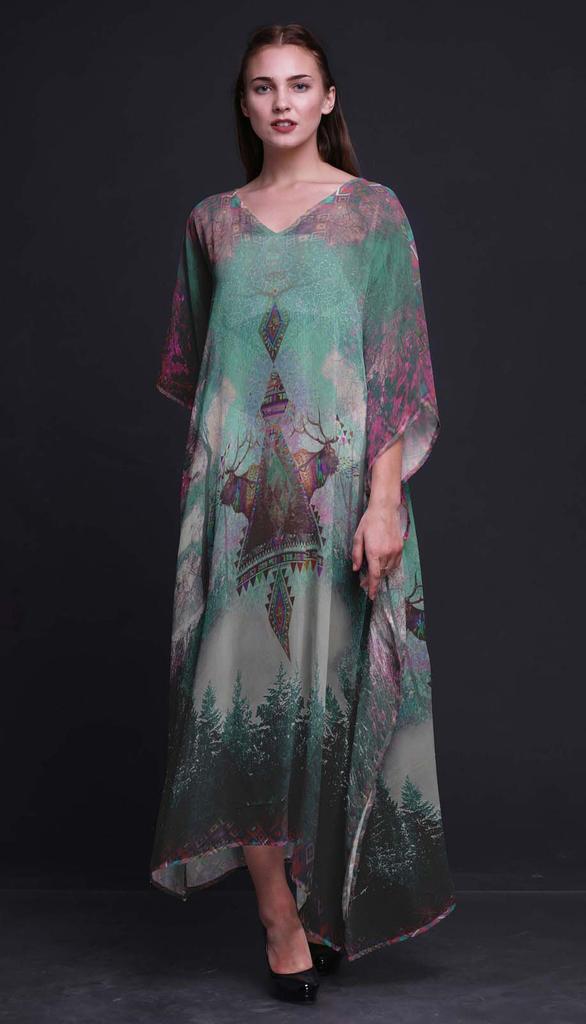 Phagun Deer Jungle Womens Long Beach Kaftan Beachwear Bikini Coverup Maxi