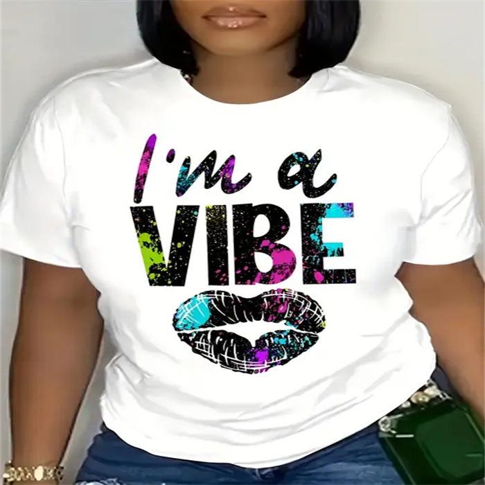 Sommar damer rundhalsad ren bomull tryckta t-shirts