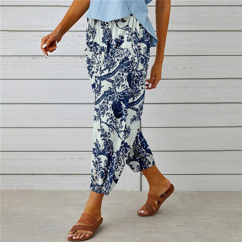 

Women s Floral Print Jogger Pants with Drawstring Waist S белый