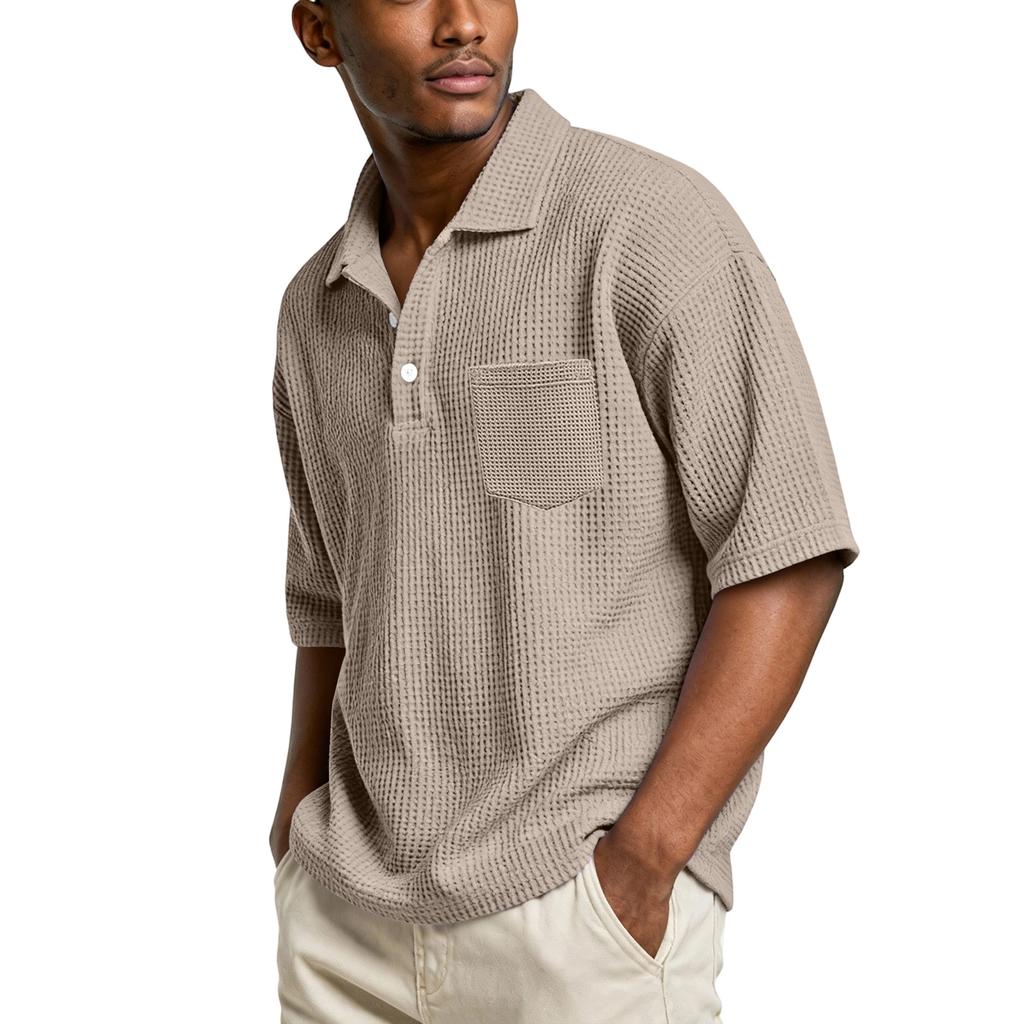 Men's basic stand,up button collar short,sleeved shirts