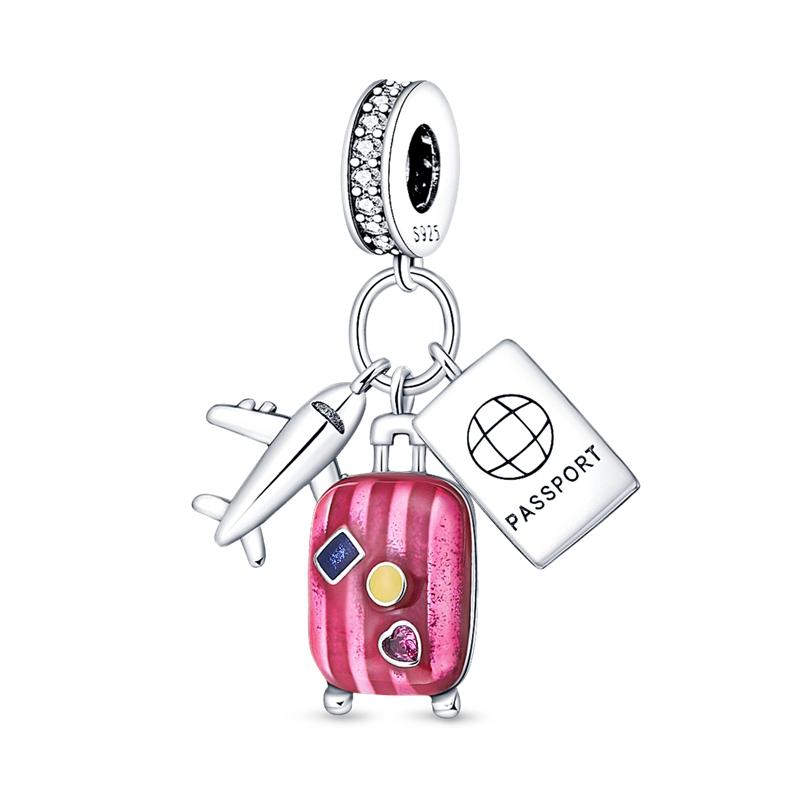 Copper High Heels Suitcase Travel Charms Beads Fit Original Bracelet Making For Woman Jewelry Gift