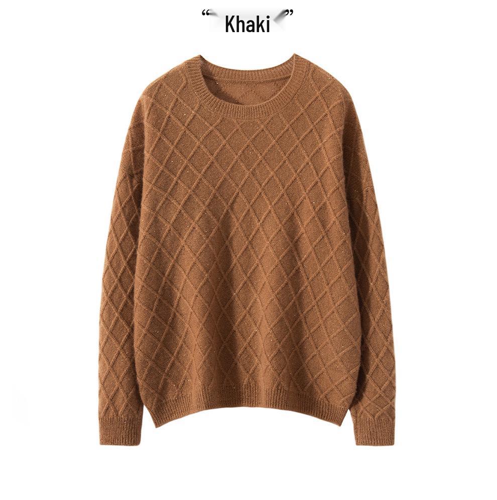 100% Pure Cashmere Women's Sweater - Fashionable, Versatile Autumn/Winter Pullover with Sequin Diamond Pattern