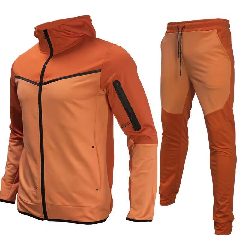 Men's Spring and Autumn Plus Size Hooded Zip Section Jacket + Casual Sports Wide Leg Pants Sportswear Two Piece Set