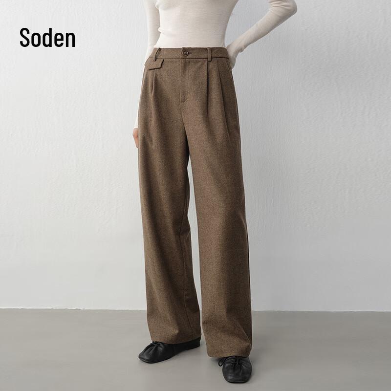 WHIteALLUSION Women s Retro High-Waisted Wool-Blend Wide-Leg Trousers L