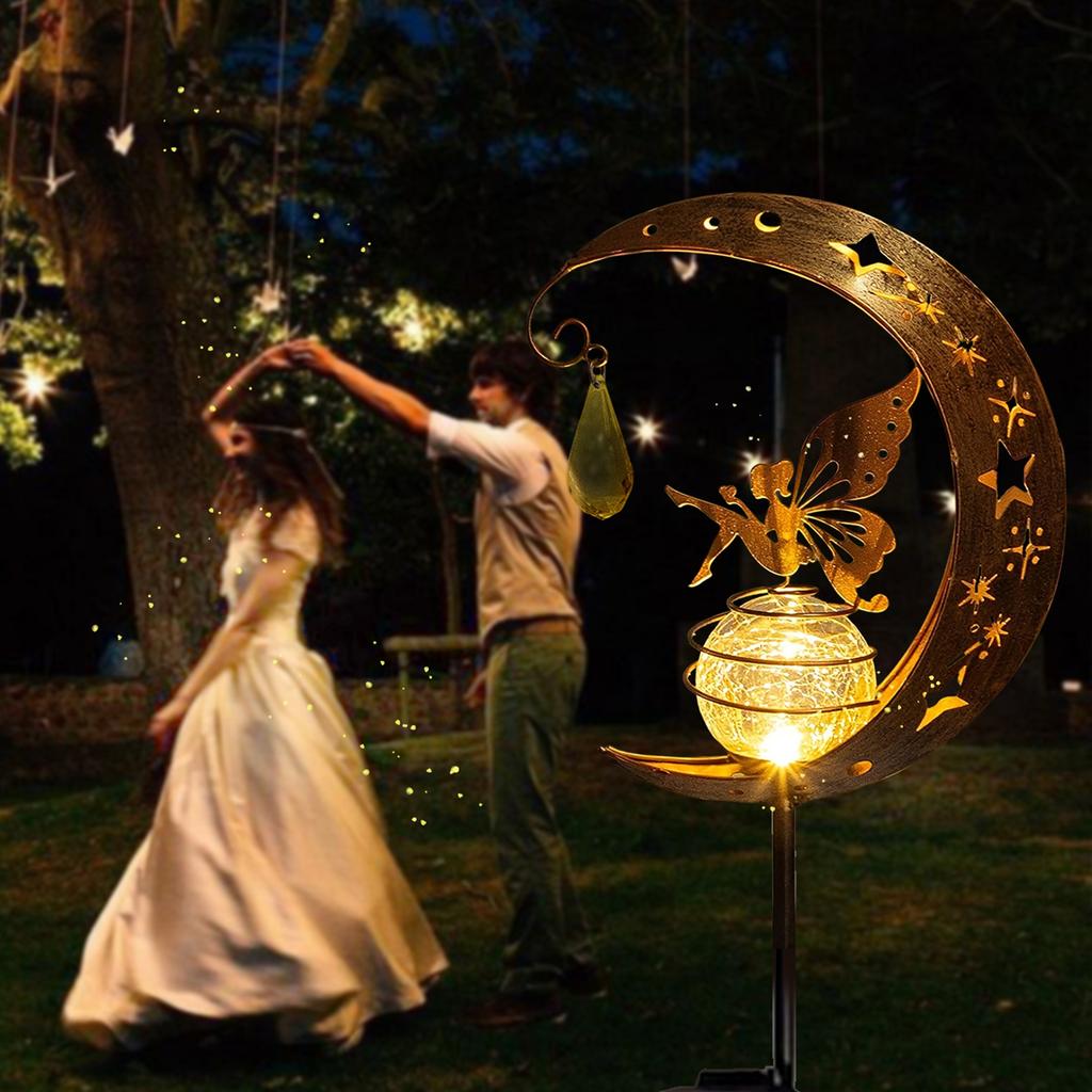 1 Pc Solar Outdoor Garden Lights The Moon and The Fairy Fairy Lights Waterproof Crackle Glass Globe Led Landscape Lighting