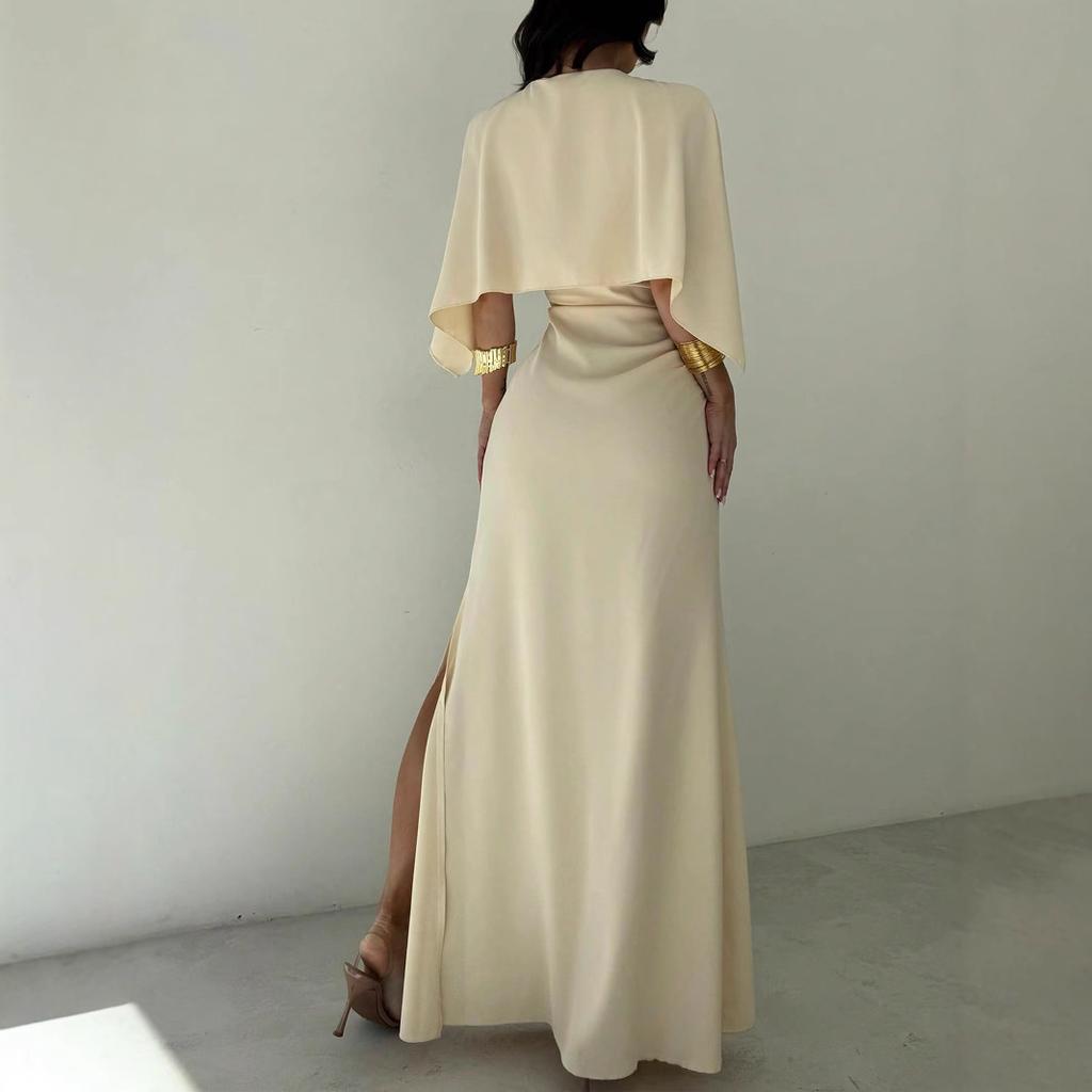 European and American Women's Clothing New Fashionable and Sexy Slim and Thin Split-ended Temperament Dress Long Dress
