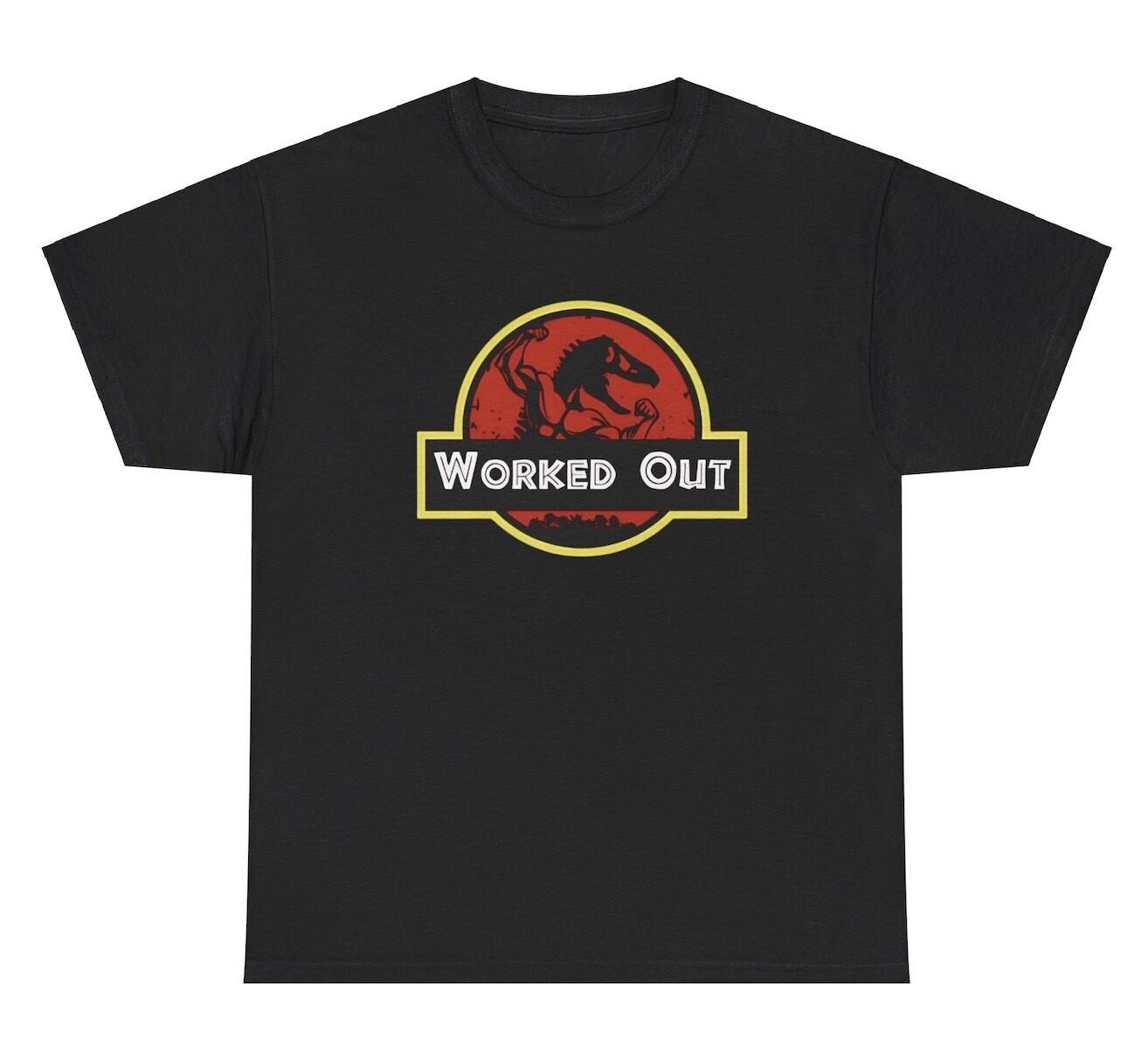 Worked Out Dinosaur Parody T Shirt Funny Gym Pump Cover Working Out Humor Tee L