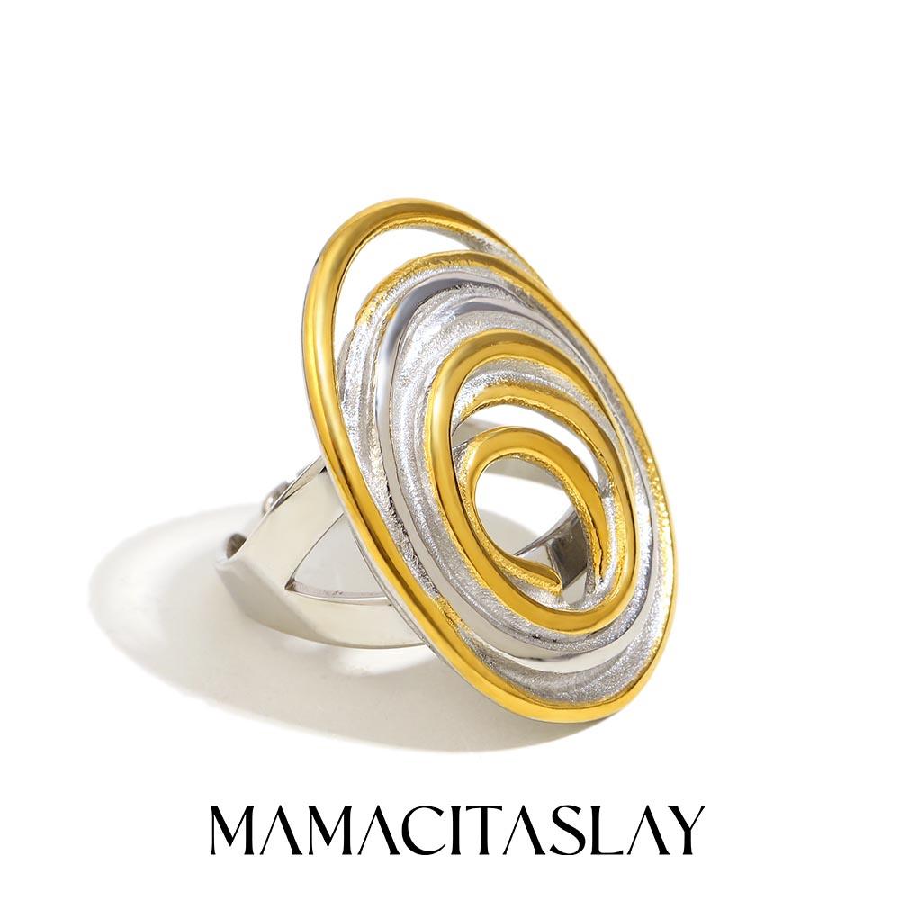 MamacitaSlay 316L Stainless Steel Two Tone Oval Thread Opening Ring Party Waterproof 18K Gold Plated Jewelry Women's Unique Gift