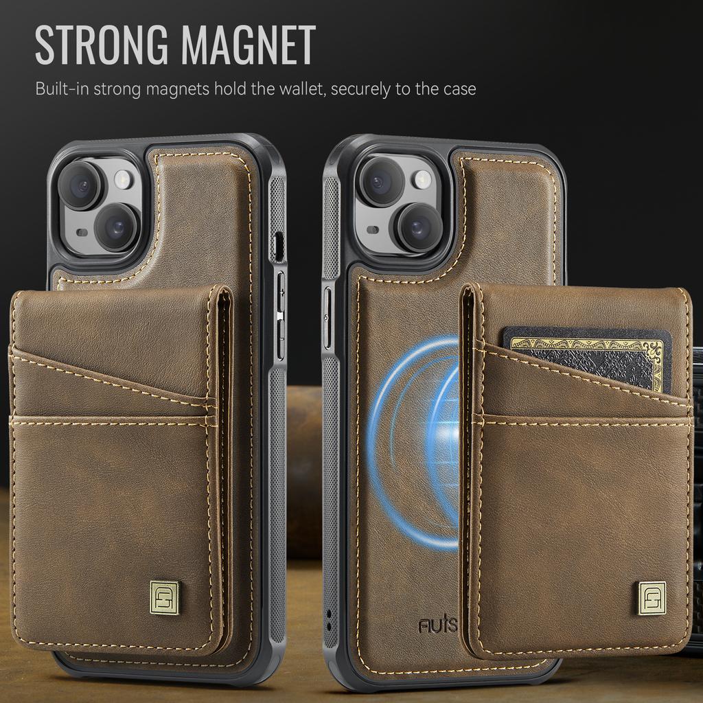 For iPhone 13 6.1 Inch Case AUTSPACE A12 Leather Phone Case with Detachable Card Bag