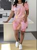 Abstract code European and American women's clothing butterfly printing T-shirt shorts set sports suit