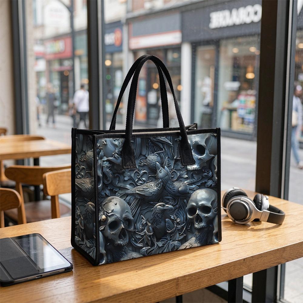Gothic Skull Crow Pattern Tote Bag Daily Use Shoulder Bag
