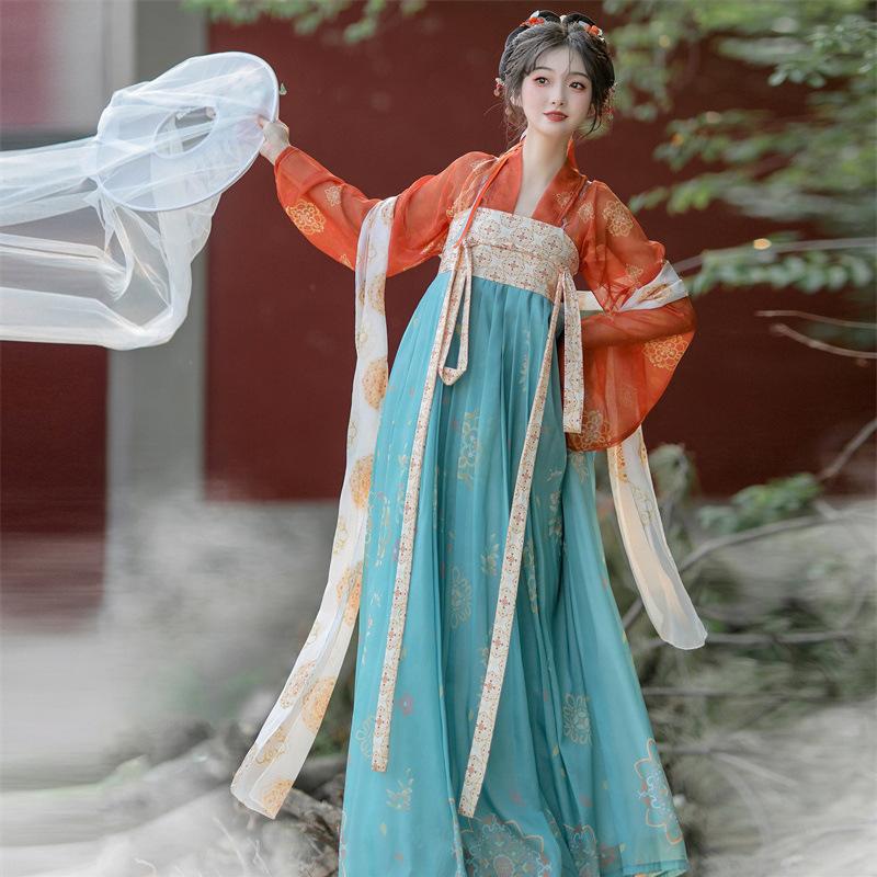 Chinese Tang Dynasty Style Chest Length One-piece Skirt Hanfu Set For Women