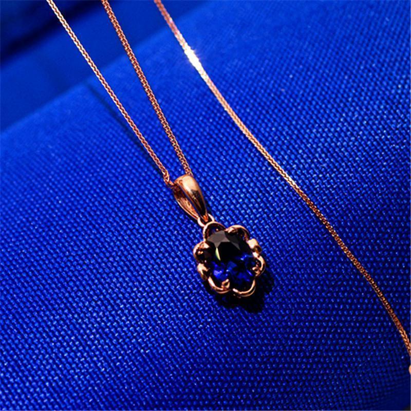 Exquisite 585 Purple Gold Color Gold Blue Stone Pendant Simple Temperament Korean Version Fashion Trend Rose Gold Plated Collarbone Chain