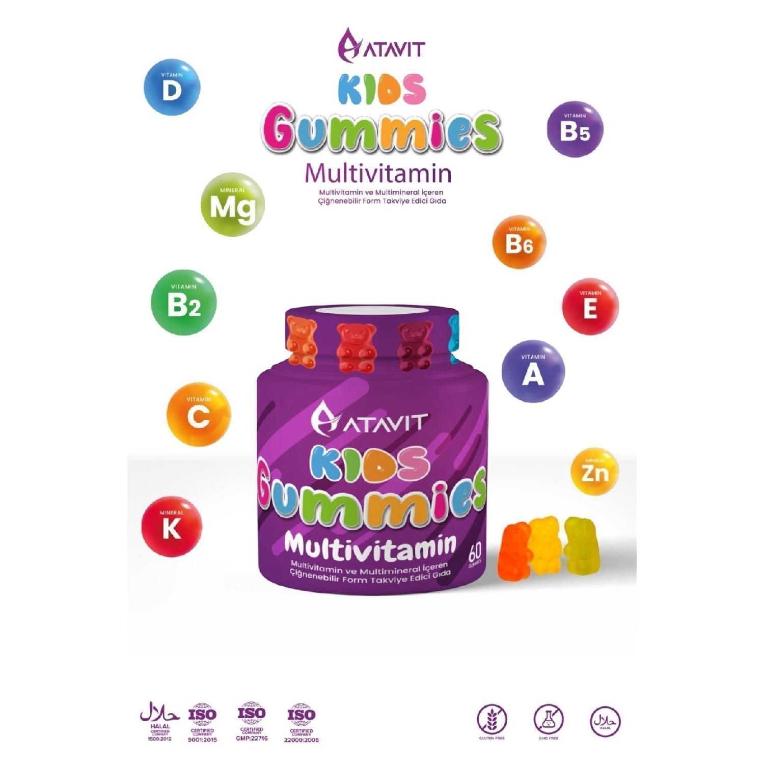 

Multivitamin A, C, E, D3, B3.b5.b6.b12.biotin, Iodine Gummies Kids