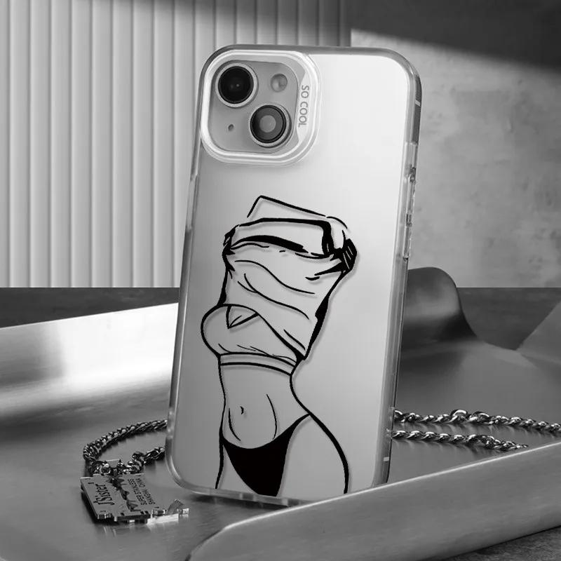 Cool Body Line Art Case for Samsung Galaxy S25 S24 S23 S22 Ultra S21 Plus S20 FE A73 A72 A71 A56 A55 A54 A53 A52 Acrylic Cover