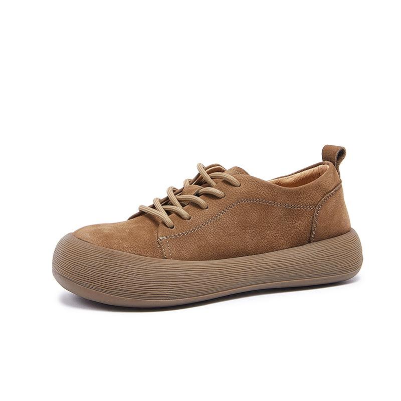 Top-grain Cowhide Women's Shoes Thick-soled Soft Leather Soft-soled Casual Shoes Flat-bottomed Big-headed Ugly and Cute Shoes