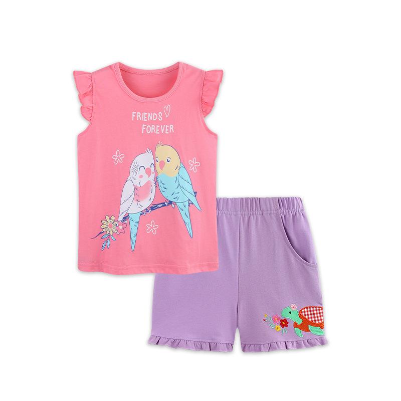 

Summer New Printed Girls Ruffled Shorts Set, Cute Children s Short Sleeved T-shirt Two-piece Set 2Y(90cm)
